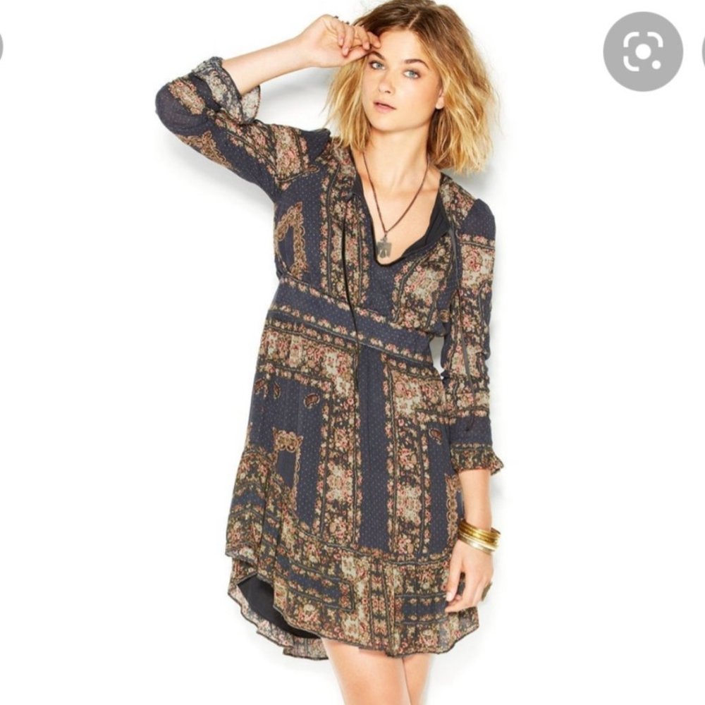 Free People Bridget Floral‎ High-Low Dress in muted Earth tones, XS